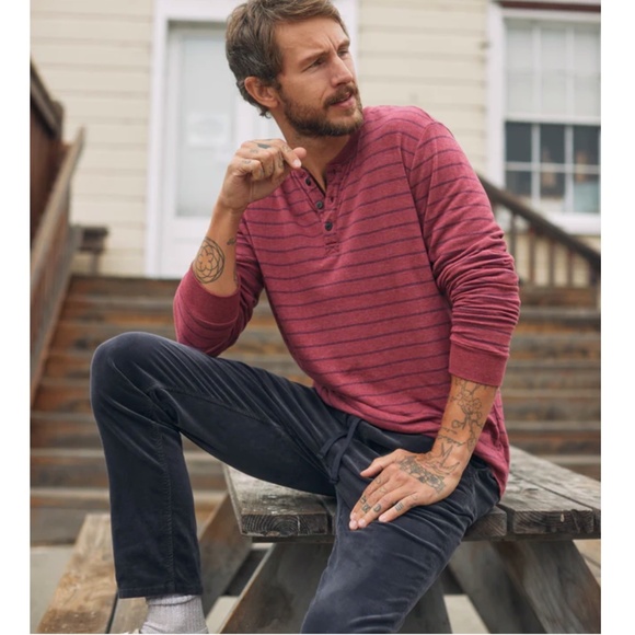 Marine Layer Double Knit Cordovan Navy Long Sleeve Henley Top - Picture 5 of 5